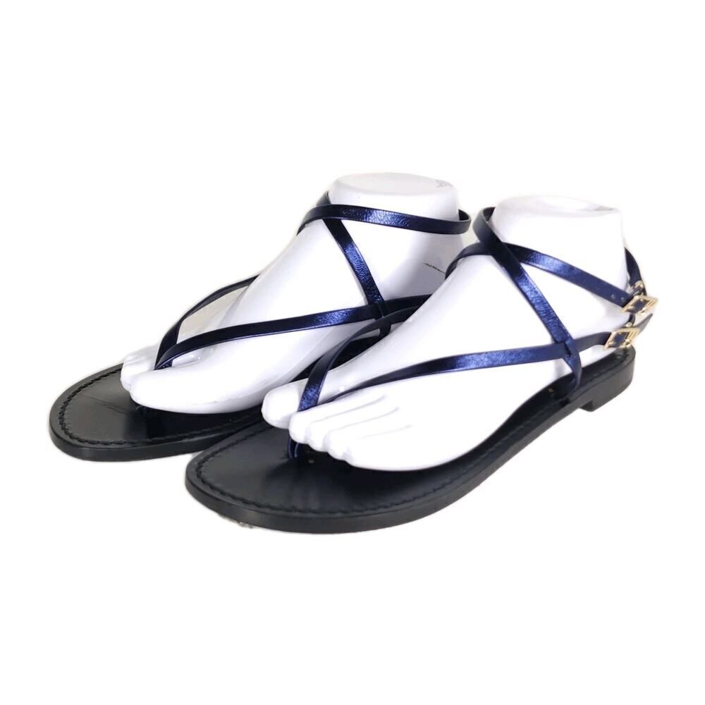 Emanuela Caruso Women's US9,5 EU40 Blue Leather Thong Flat Slingback Sandals